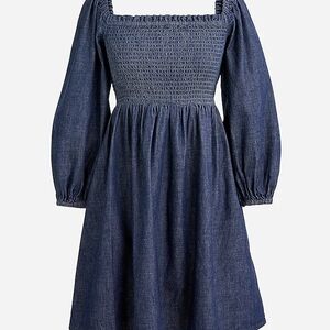 J. Crew Smocked puff-sleeve dress in chambray